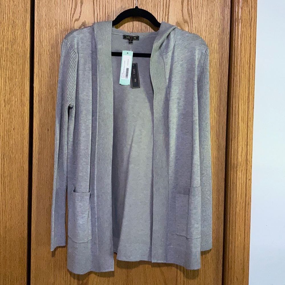 Size S | Lety & Me | Light Grey | Hooded Rib Sleeve Cardigan
